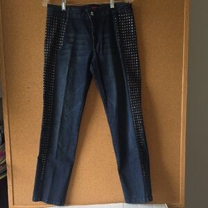 Christina Y2K Dark Blue Denim Jeans With Studded Rocker Accents Size 12